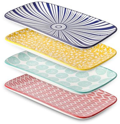 Selamica Keramik Servierplatten, Rechteckige Servierplatte, Speiseteller, Teller Set für Party, Vorspeisen, Sushi, Obst, 24 x 14 x 2.5 cm
