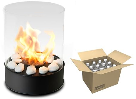 Chantico von Planika - Bioethanol Tischkamin – Brenndauer 5h - Garten Heizstrahler 3kW - Geschenkideen für Haus und Garten - 12x1L Fanola-Kraftstoff Gratis