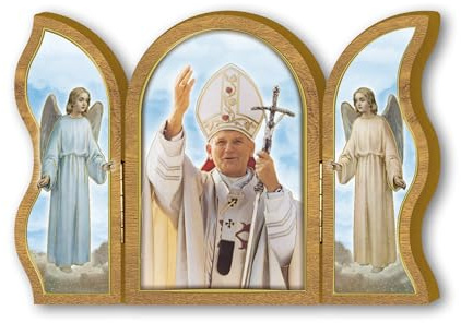 Fratelli Bonella | Trittico devozionale in legno Papa Giovanni Paolo II f.to 6x9cm | Made in Italy