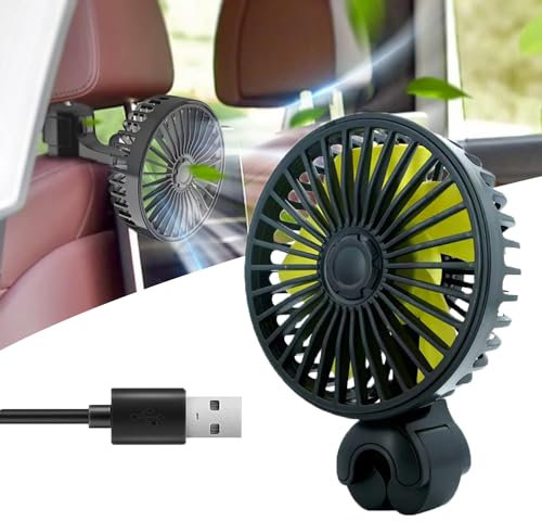 Car Fan, Car Cooling Fan for Rear Seat Portable USB Fan with 3 Speeds, Electric Car Fan Silent Backseat Vehicle Fan Car Seat Fan Headrest for SUV, RV, Vehicles & Portable Fan for Camping, Stroller