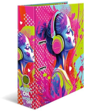 HERMA Ordner A4 Musik Mädchen Set, 5 Stück, 7 cm breit, Kinder Ringordner mit Kunst Motiv, bunter Aktenordner mit Innendruck für Jungen und Mädchen