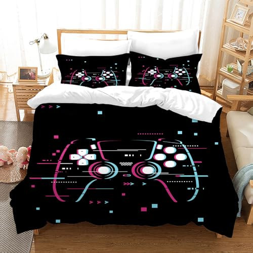 PORJDN Bettwäsche Sets Gaming Bettwäsche Set Jungen Gamepad Bettwäsche Kissenbezug 65x65cm Satz 3D Effekt Gamepad Druck Microfaser Bettbezug. (Style C, 140x200cm)