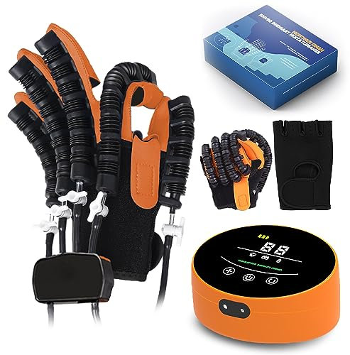 XNKLPY Hand Roboter Reha Handschuhe Finger- und Hand-Trainingsgerät Handtrainingsgeräte für Schlaganfall-Patienten Physiotherapie(A:Linke Hand B: Rechte Hand)(Size:A L,Color:Orange)