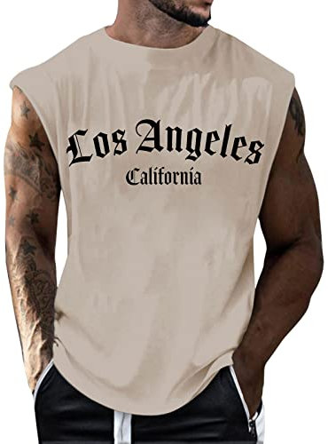 Mens Vest Cotton Gym Training Tank Tops T Shirt Mesh Sleeveless Summer Gym Knitted Tank top Men Vintage Mens Black Vests Medium Long Sleeve t Shirts Mens surf (Khaki, XXL)
