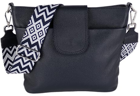 MIRROSI® Umhängetasche Damen, Echtleder, Made in Italy, BOHO Style30x24,50x9cm (BXHXT) viel Stauraum, Handtasche, Brusttasche, Crossbody Bag (1 Tasche & 2 Gurte) (Navy (BOHO))