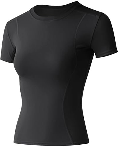 Wesoke Women Workout Tops Women's Short Sleeve Shirts, Ladies Running Athletic Tees Seamless Breathable, Soft Lady Sports Gym Running Yoga Compression T-Shirts Slim Fit, Black