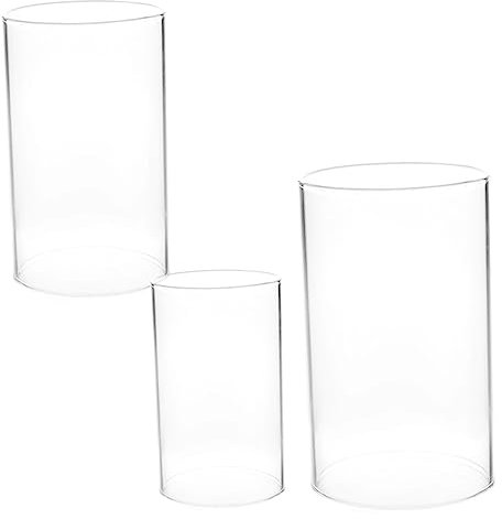 GOOHOCHY 3pièces Lot Abat-Jours Verre Transparent Cylindriques Protection Anti-Vent pour Bougies Pilier Décoration Romantique