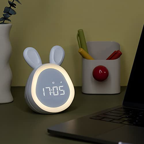 Lidzopas Réveil numérique à LED pour enfants - Motif lapin - Pour garçons et filles - Blanc