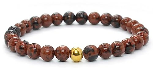 Echtes Mahagoni-Obsidian Edelstein Armband mit 6mm Perlen - verschiedene Längen - Heilstein Schutzstein Talisman Glücksbringer Geschenk (Mahagoni, 20CM)