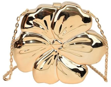 YUEZHAN Abendtasche Damen Clutch Damen Mode Blumen Form Abend Clutch Tasche Kleine Kette Riemen Schulter Tasche Lady Elegante Acryl-Handtasche Crossbody-Tasche Gold