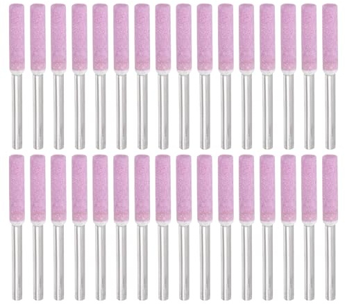 PATIKIL 32 Pcs Diamond Chainsaw Sharpening Kit 3/16 Inch Pink 4.8mm High Hardness Sharpening Stone Polishing Grinding File Tool for Chain Saw Stone Jewelry Wood