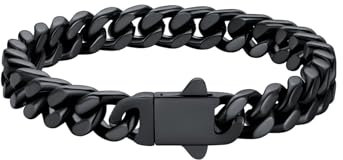 U7 Armband Herren Schwarz 9mm Armbänder Edelstahl Panzerarmband 23cm lang Miami Armkette Kubanische Armband Männer Gliederarmband Hip Hop Herrenarmbänder für Jungen Vater Ehemann Freund Opa