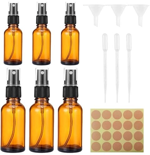 Pddenality 13 Pcs Amber Glass Spray Bottle,Small Spray Bottle with Dropper and Funnels and Label for Cleaning,Brown Glass Spray Bottle Suitable Mini Spray Bottle for Perfume Cosmetic Travel Sprays