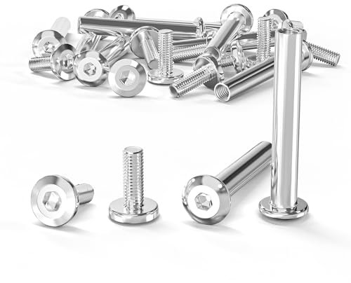 ORTAVA 30 Stück Verbindungsschrauben M5 x 12 mm (30 x Möbelschrauben, 30 x Hülsenschrauben), Edelstahl A2 V2A Schrankverbinder, Möbelverbinder, Schränken, Holzbrettern