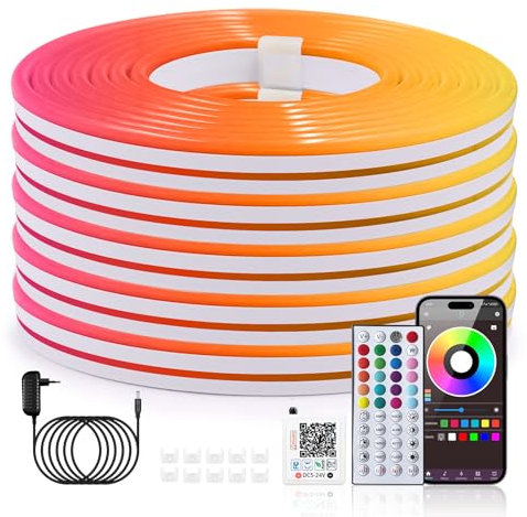 Wisada Dimmbar RGB Neon Stripe 40M，24V 2 Rollen 20 Meter Silikon Flexibler LED Streifen, Bluetooth Musik Sync Timer-Einstellung Neon LED Lichtband mit 44 Tasten Fernbedienung für Weihnachtsfeier
