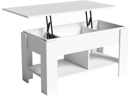 GOKHOMX Couchtisch Höhenverstellbar mit Stauraum, Wohnzimmertisch Höhenverstellbarer Couchtisch Weiß mit verstecktem Stauraum und offenen Fächern Coffee Table für Wohnzimmer und Büro