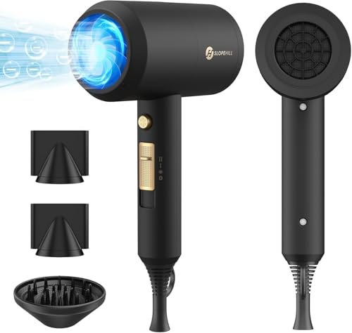 slopehill Ionen Haartrockner, 1800W Föhn für Schnelles Trocknen, Salon Haarfön mit Heiß-/Kalttaste, 3 Fön Concentrators and Diffuser, 3 Temperatureinstellungen, 2-Gang(Graphit Schwarz)