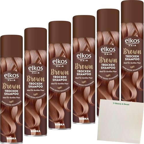 Elkos Trockenshampo Brown 6er Pack (6x200ml Flasche) + usy Block