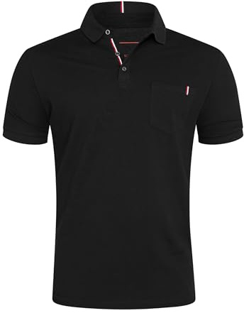 behype. Herren Kurzarm Poloshirt mit Brusttasche Freizeit Polo T-Shirt Männer Polo-Hemd Regular-Fit in Piqué-Qualität RR_MP-371-Schwarz-XL