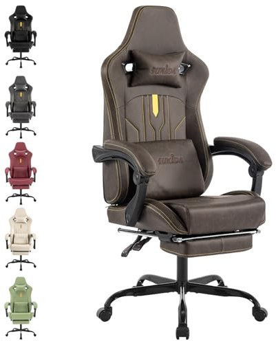 SUKIDA Gaming Stuhl Computerstuhl Ergonomischer Gaming Chair mit Fußstütze Bürostuhl Ergonomischer Computerstuhl mit Lendenwirbelstütze Braun