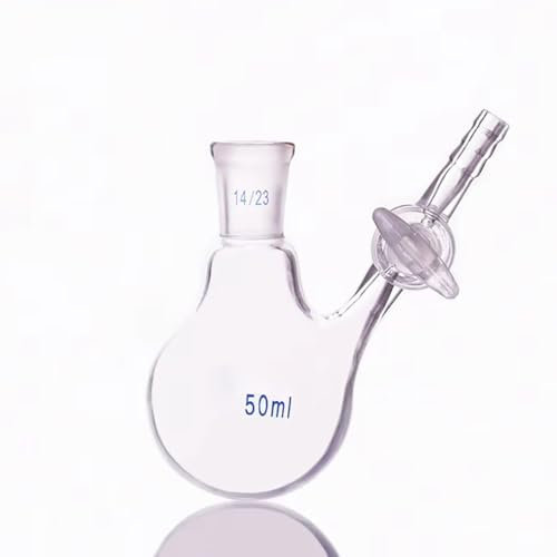 Flask, Single Standard Ground Mouth Reaction Ball Bottle, 25ml-250ml, Joint 14/23, Glass Switch Valve, Reaction Round Bottom Flask(50ml)