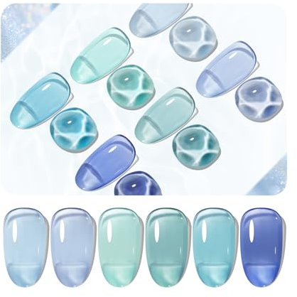 JODSONE 10ml 6 Colors Jelly Gel Nail Polish Set Ocean Blue Turquoise Gel Polish with Crystal Long Lasting All Seasons Need U V Lamp