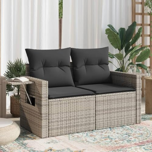 Gartensofa mit Kissen, 2-Sitzer, Polyrattan, für den Außenbereich, Terrasse, Garten, Zweisitzer, Grau (SKU:366141)