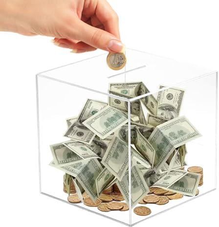 SHYICHENG Clear Acrylic Money Box - Unopenable 12x12x12cm Savings Jar, Must Break to Open Piggy Bank for Cash & Coin, Financial Gift Idea
