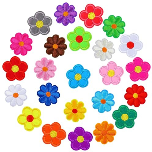 Oruola 24 Pcs Iron on Patches for Clothes,Flower Patches for Clothing,Colorful Sunflower Iron on Patch with 12 Color Sew on Patche for Clothing,Bags,Jeans,Clothes DIY Patche