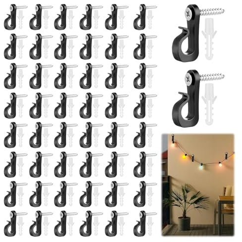 50PCS Q-Hanger Screw In Hooks - Heavy Duty Stainless Steel Fence Hooks for Outdoor Lights with Safety Buckle,Outdoor Light Hook,for Fence Hanging,Home and Garden Use,Plants & Decor (All-Weatheruse)