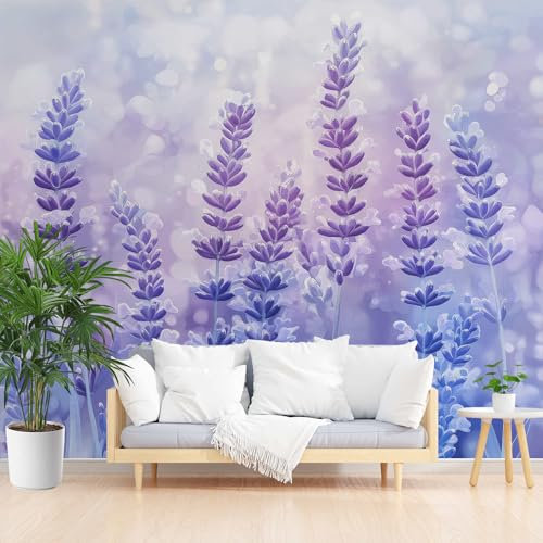 Pastoraler Lavendel Fototapete 3D Effekt Lila Wandtapete Schlafzimmer 350x256 cm Vlies Fototapete Tapete Moderne Wanddeko Wohnzimmer Kinderzimmer Dekoration