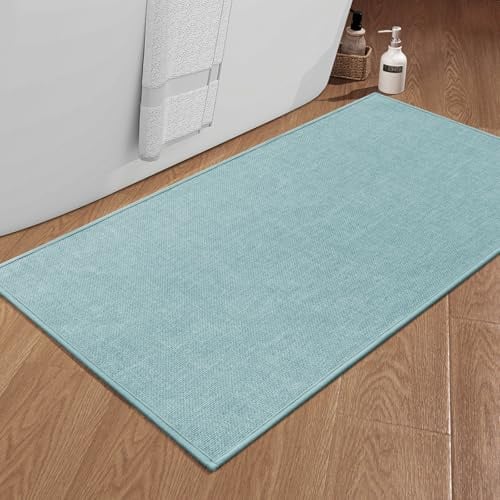 chakme Badezimmerteppich 60 x 120cm rutschfeste Badematte mit Gummi Rückseite Badteppich rutschfest waschbar Badvorleger Bad Teppich Badezimmer Duschvorleger Blau