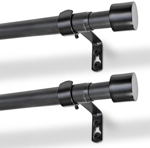 Harbour Housewares Extendable Metal Curtain Poles with Brackets - 77 to 250cm - Matt Black - 2x Modular Long Telescopic Adjustable Bay Window Bedroom Door Rod Rail for Eyelet & Rings Curtains