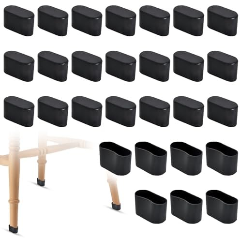 28 Stück Stuhlbeinkappen Oval 40x20mm, rutschfeste PVC Fußkappen für Gartenstühle & Möbel, Schutzkappen mit Gleitschutz und Lärmschutz für Stuhlbeine