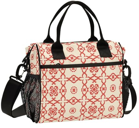 KLL Bolsas de almuerzo personalizadas térmicas con correa para el hombro, para mujer, para gimnasio, loncheras para almuerzo, diseño de patrón rojo