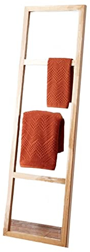 HTTGDGDH Scala Portasciugamani, Mensola in bambù Naturale, Portasciugamani, Scala Decorativa A 3 Gradini, Scala con Mensola, Portasciugamani da Bagno Fatto A Mano - Scala in Legno