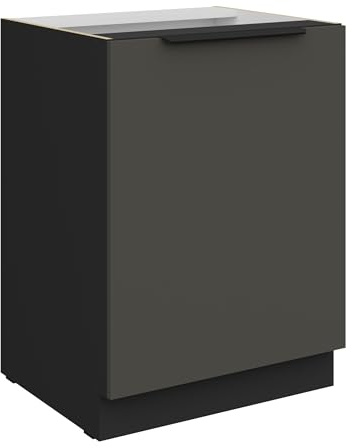 Kuechen-preisbombe Küchen Unterschrank 60 cm Küche ARIA Graphite Ultra matt + Schwarz matt, hochwertige Fronten mit Anti Fingerprint Beschichtung Küchenzeile Küchenblock