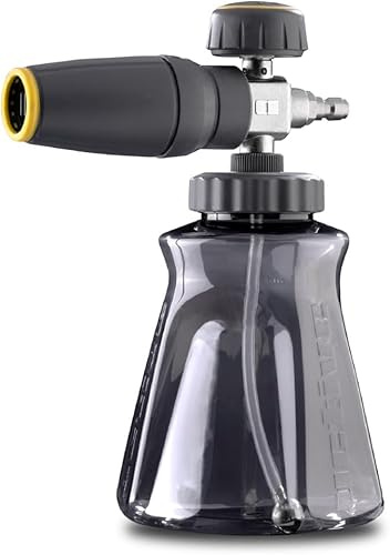 Active Foam Cannon with ¼ inch Quick Connector for Electric and Gas Pressure Washers. Wide-Mouth Bottle and Variable Spray to Generate Thick Snow Foam Spraying for Home DIY car wash & Detailing.