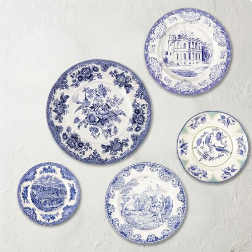 Yiyiring 5 Pcs Holland Ceramic Wall Plates, Architecture Vintage Set Gift | Delft Style Sculpture Hanging, Coastal Retro Wall Art, Botanical Architectural Flower Designs Display, Home Office Decor Gift
