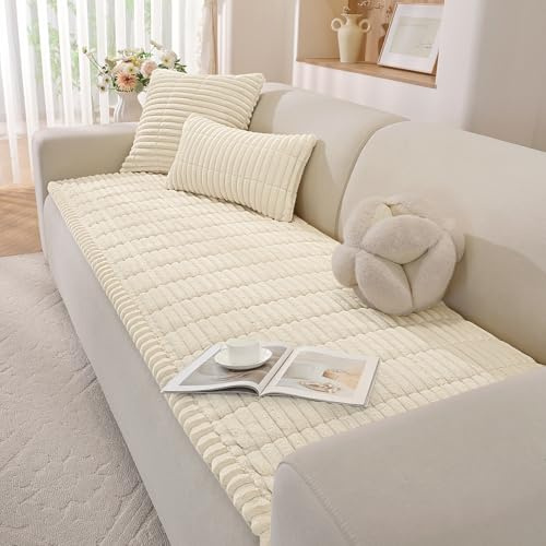YSTELLAA Sofa Überzug Universelle 1/2/3/4 Sitzer, Anti-Rutsch Sofabezug Flanell, Neu Couch Überzug L/U Form, Gemütlich Sofa Cover Für Wohnzimmer(Beige, 70x210cm)