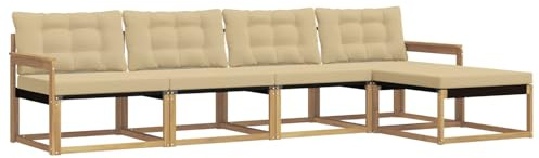 vidaXL Outdoor-Sofagarnitur mit Kissen 5 pcs Weiß und Beige, Garten, moderner, langlebiger Outdoor-Sofa, Sessel-Ecke, Lounge-Möbel, Terrasse Set
