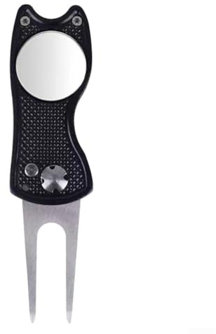 Folding Golf Divot Repair Tool With Magnetic Ball Marker And Pop-up Button For Turf Fixing On Course, Silver(black)