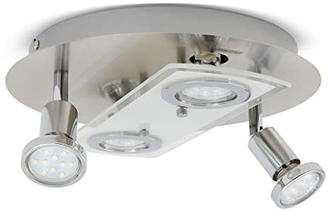 B.K.Licht - LED Deckenlampe schwenkbar, warmweiße Lichtfarbe, GU10 Fassung, LED Deckenleuchte, LED Lampe, Wohnzimmerlampe, Schlafzimmerlampe, Küchenlampe, Deckenstrahler, 29x9 cm, Matt-Nickel