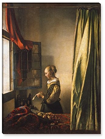 Wandkings Leinwandbilder von Jan Vermeer - Wähle ein Motiv & Größe: Die Briefleserin am offenen Fenster - 60 x 80 cm
