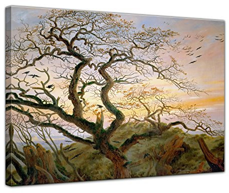 Bilderdepot24 Bild auf Leinwand | Caspar David Friedrich Der Baum der Krähen in 70x50 cm als Wandbild | Wand-deko Dekoration Wohnung alte Meister | NEU-180201-70x50-dbdk