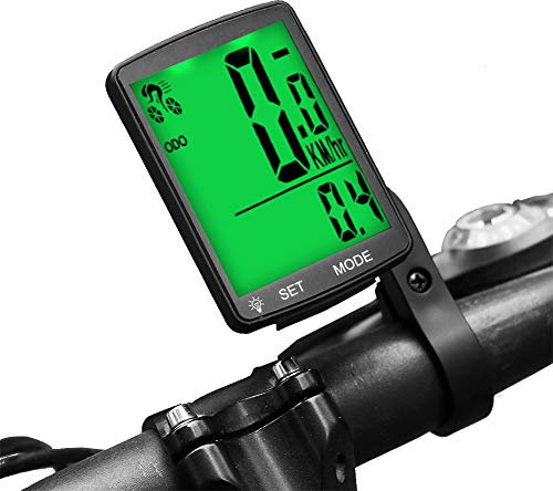 Dricar Bike Computer Wireless Waterproof Cycling Computer Multifunctional Bicycle Speedometer Odometer with Large Backlight LCD Display for Tracking Distance Speed Time (Green)