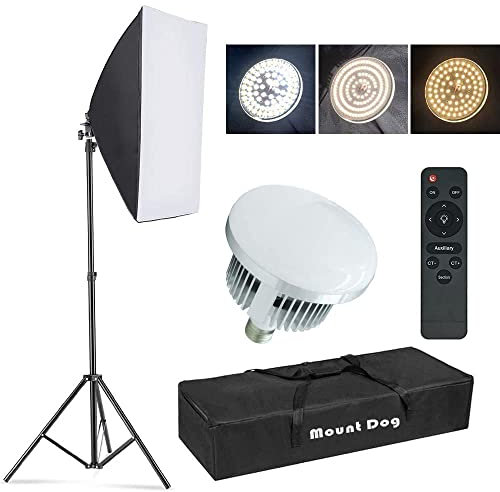 【Upgrade LED】 MOUNTDOG Softbox Lighting Kit, Photography Studio Light with 19.7X27.5 Reflector and 3 Colors Temperature 45W Bulb with Remote, Professional Photo Studio Equipment for Portrait Video.