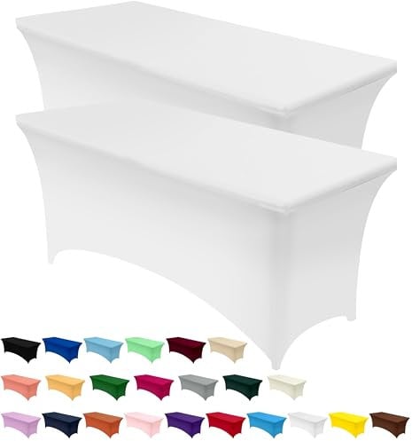 Utopia Kitchen Nappe de Table Extensible [4 Pieds, 122 cm] Couverture de Table en Polyester et Spandex - Lavable en Machine et Infroissable (Lot de 2, Blanc)