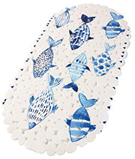 BM 4206 Tappetino Antiscivolo da Bagno 68x35cm – Rettangolare in PVC con Ventose, Motivo Pesciolini Blu – Tappeto Sicuro per Doccia e Vasca, Decorativo e Morbido