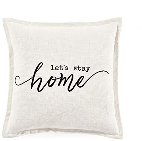 Lush Decor Let's Stay Home Script Dekorativer Einzel-Kissenbezug, 50,8 x 50,8 cm, Weiß